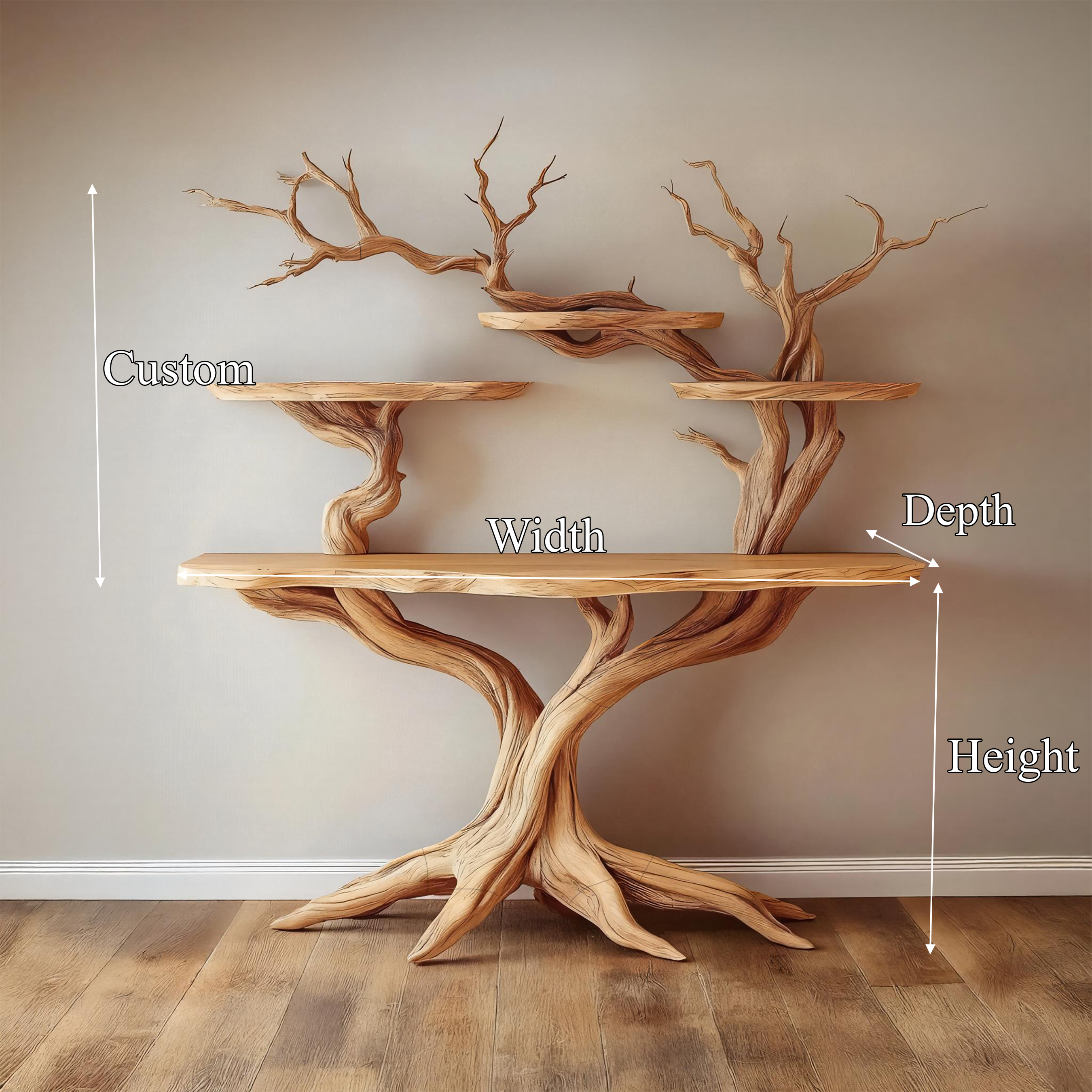 Tree Bookshelf Table Solid Wood Nature Style Gift SINLSACS097