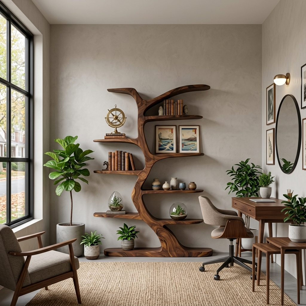 Modern Bookshelf Tree Inspired Curved Design For Living Room RTTHTTBS062