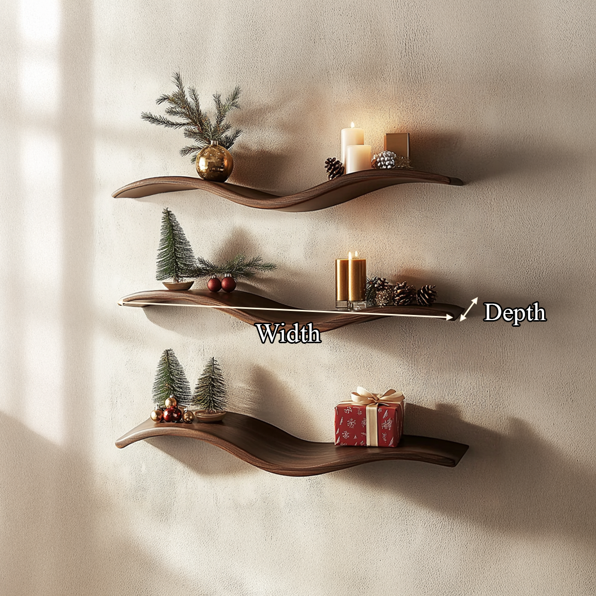 Mid Century Rustic Wave Wall Shelf Holiday Living Room SINLSAWV011
