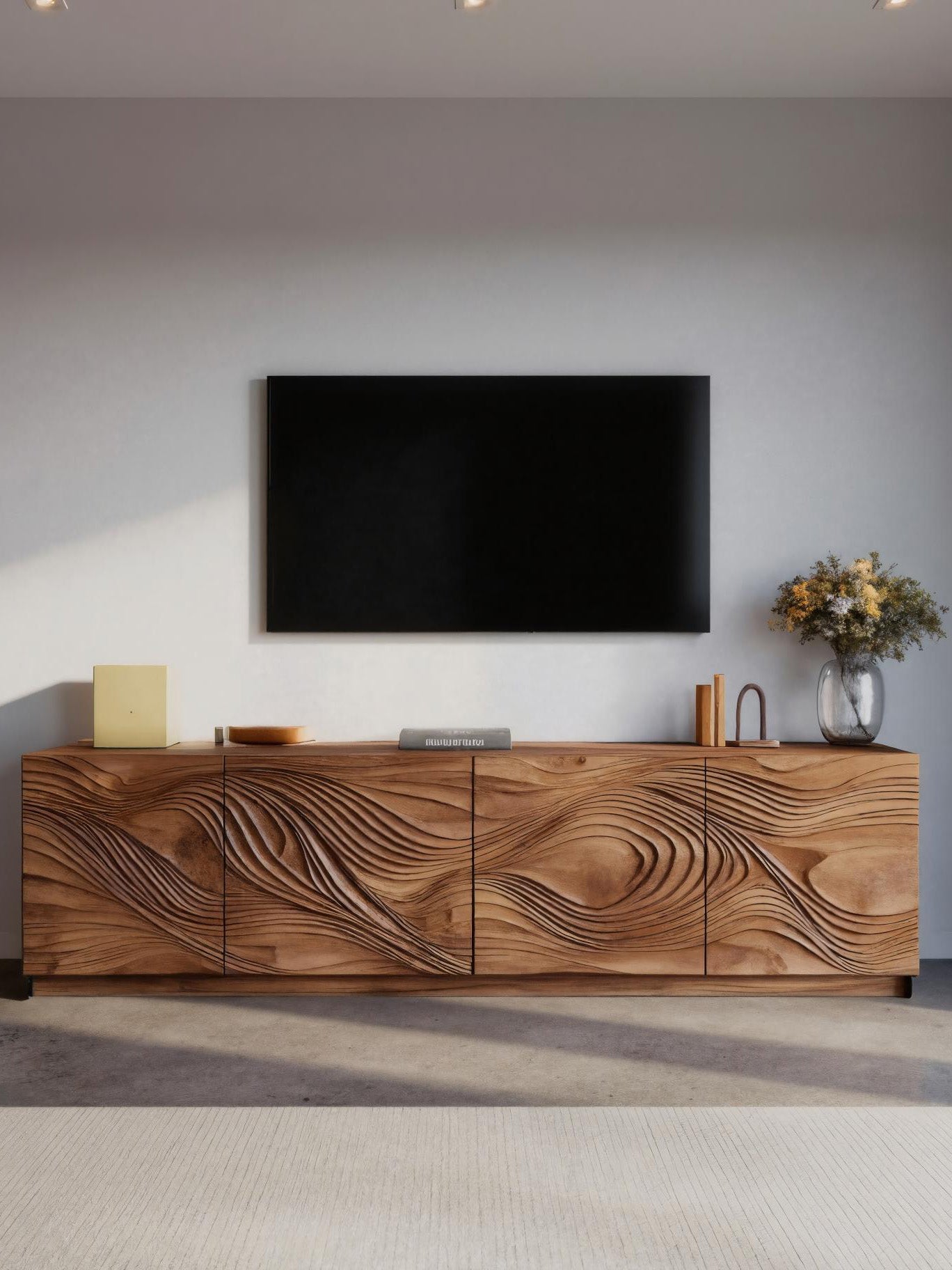 Artistic TV Console With Wave Pattern For Elegant Living Room SITHHNTVC009