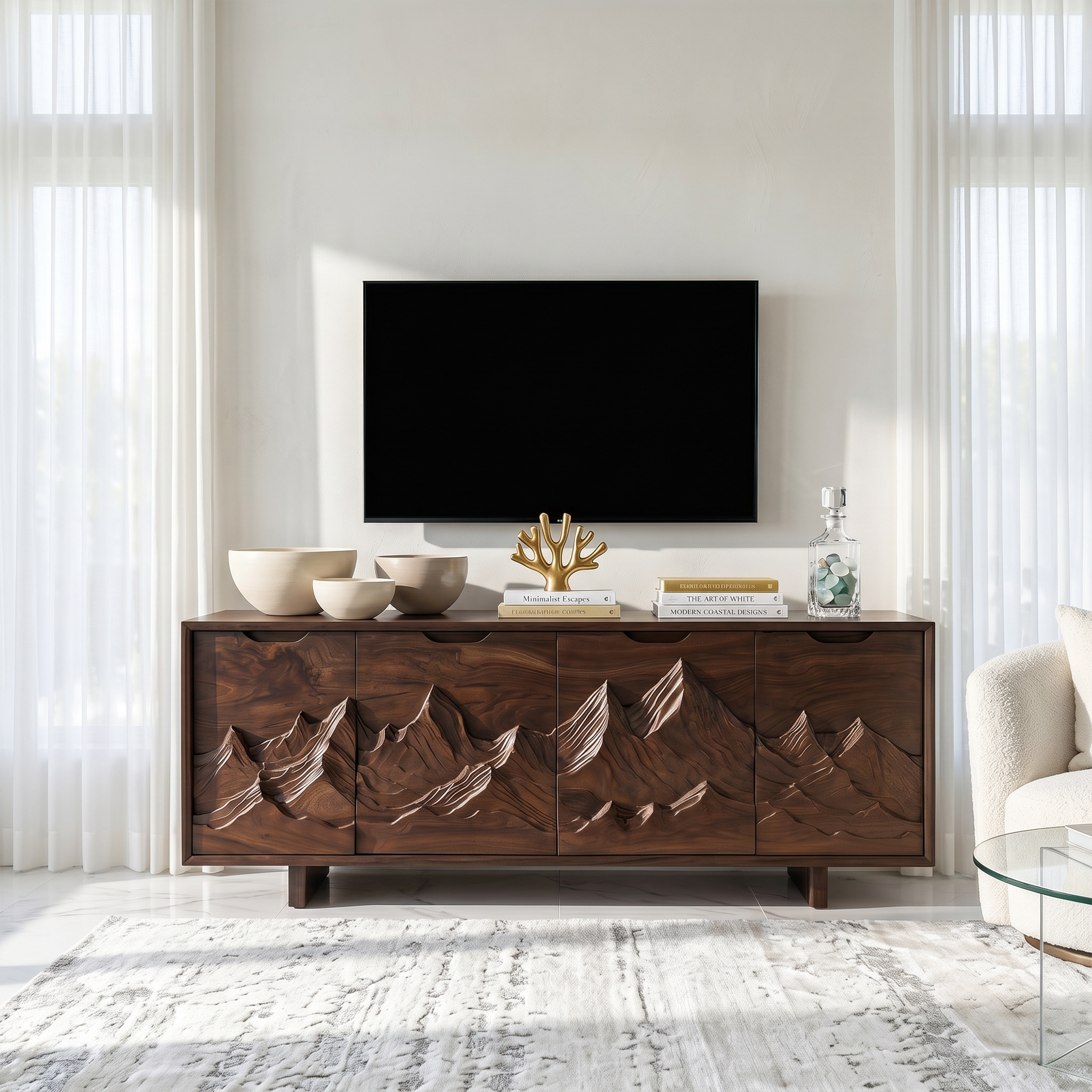 Mountain Carved Media Console For Rustic Living Room SILDTTRTVC073