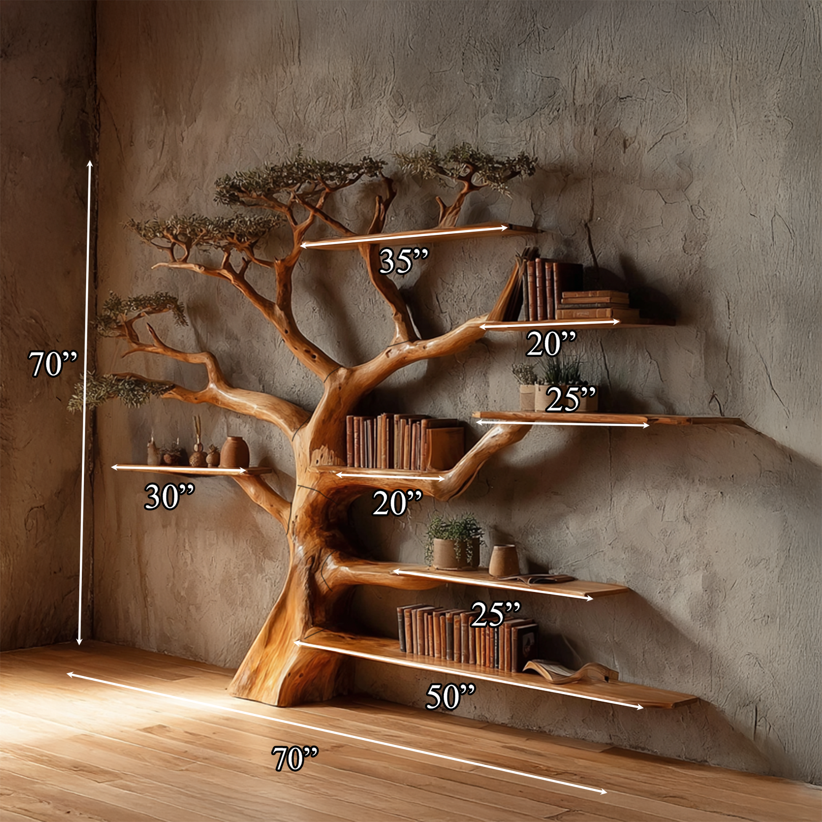 Rustic Tree Bookshelf Living And Library Wall SINLSATB207