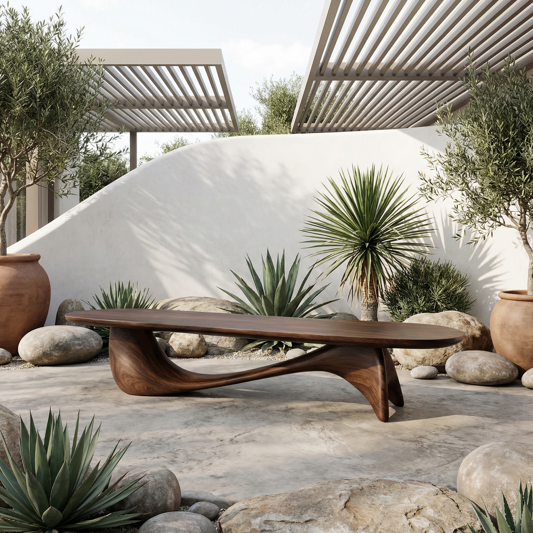 Organic Wave Bench Solid Wood Elegant Flowing Curve Design Garden And Outdoor Space SINLHARS097
