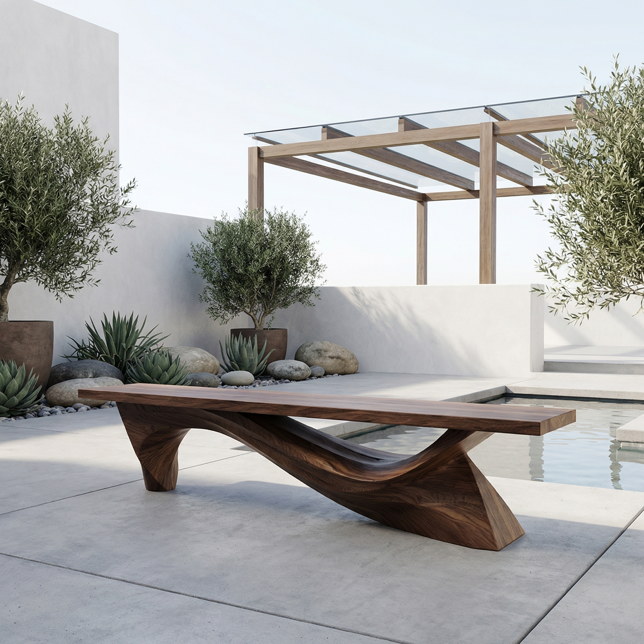 Modern Organic Bench Solid Wood Asymmetrical Wave Structure Hallway And Entryway SINLHARS098