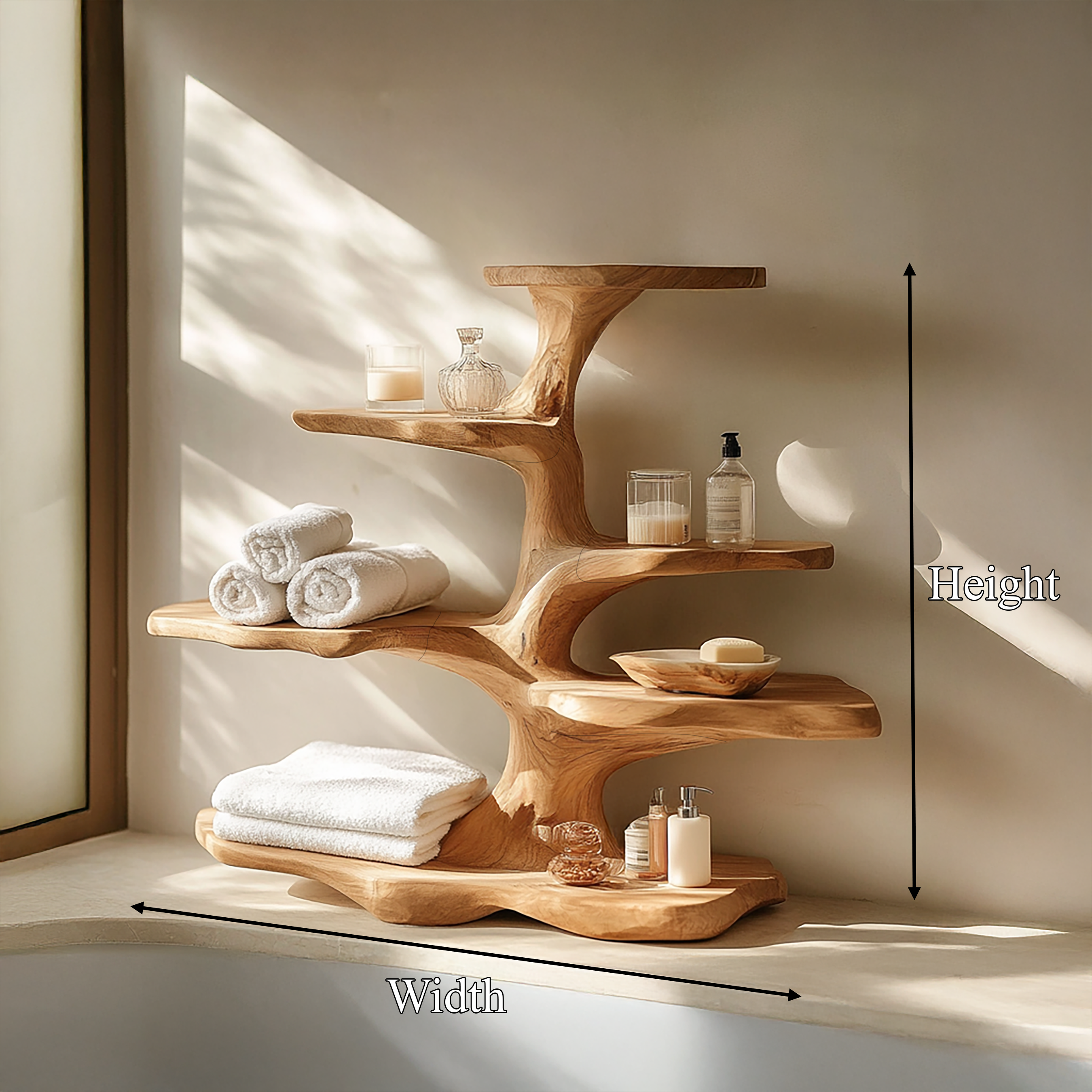 Organic Freestanding Tree Shelf For Bathroom Storage And Interior Decor SINLSABRD002