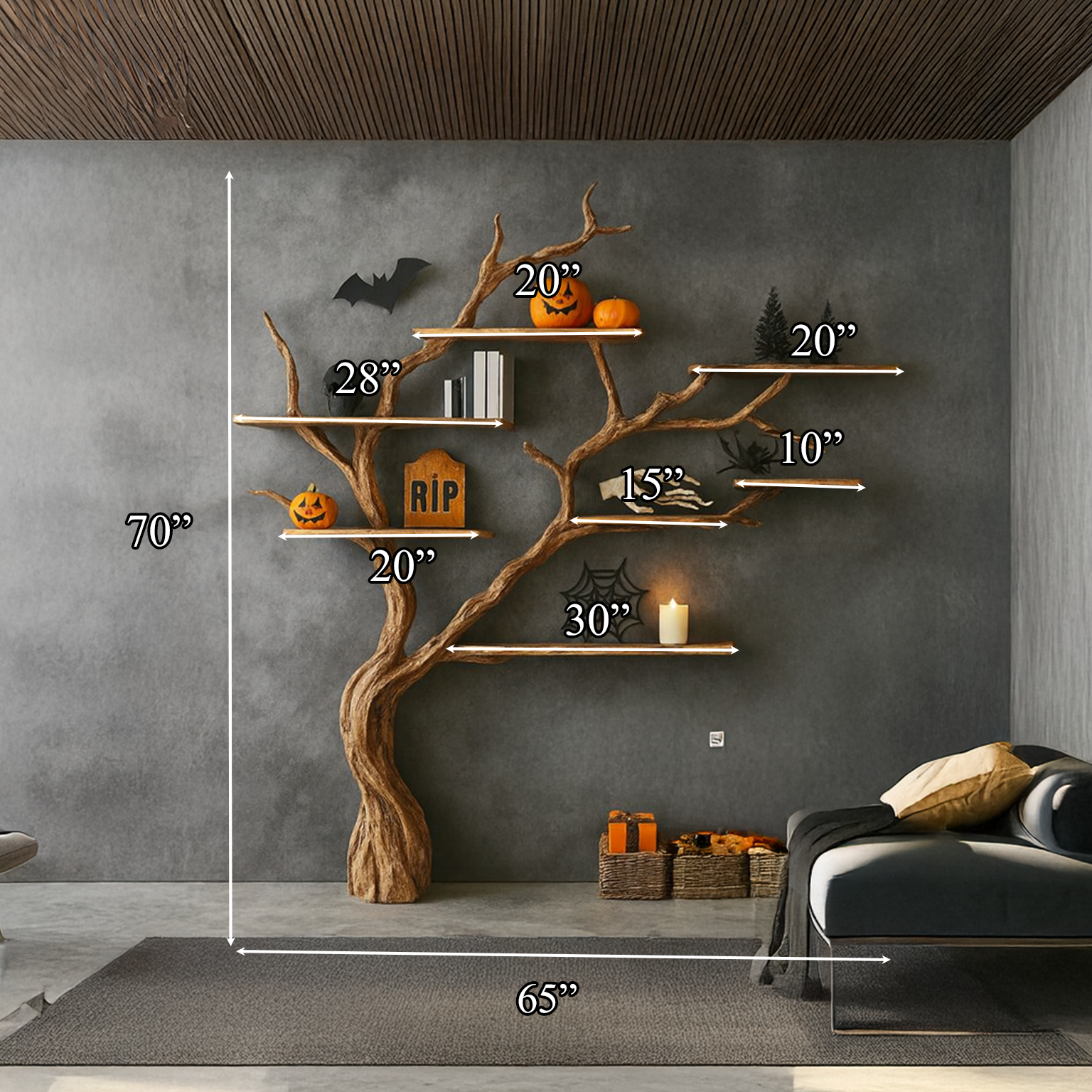 Midcentury Tree Bookshelf Living Room Halloween SINLSATB263