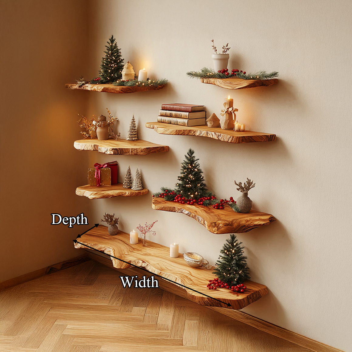 Rustic Natural Floating Wall Shelves Living Room Decor Display SINLSAFL347