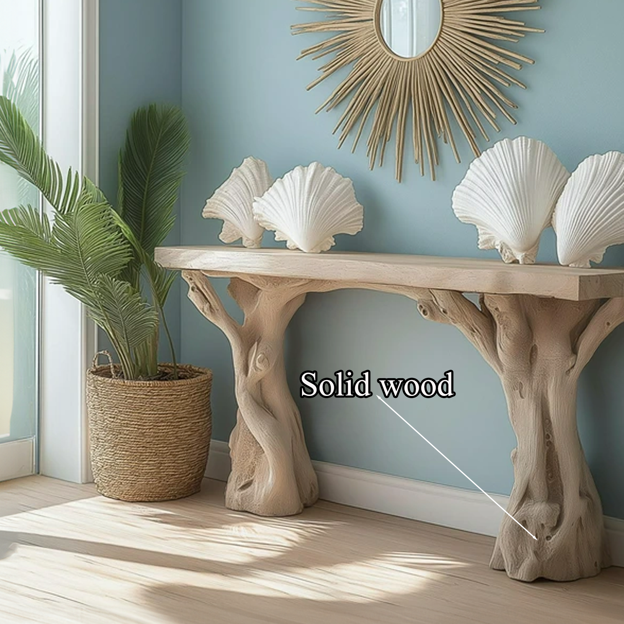 Beach Inspired Wooden Console Table Handcrafted Tree Form Design SINLSACS061