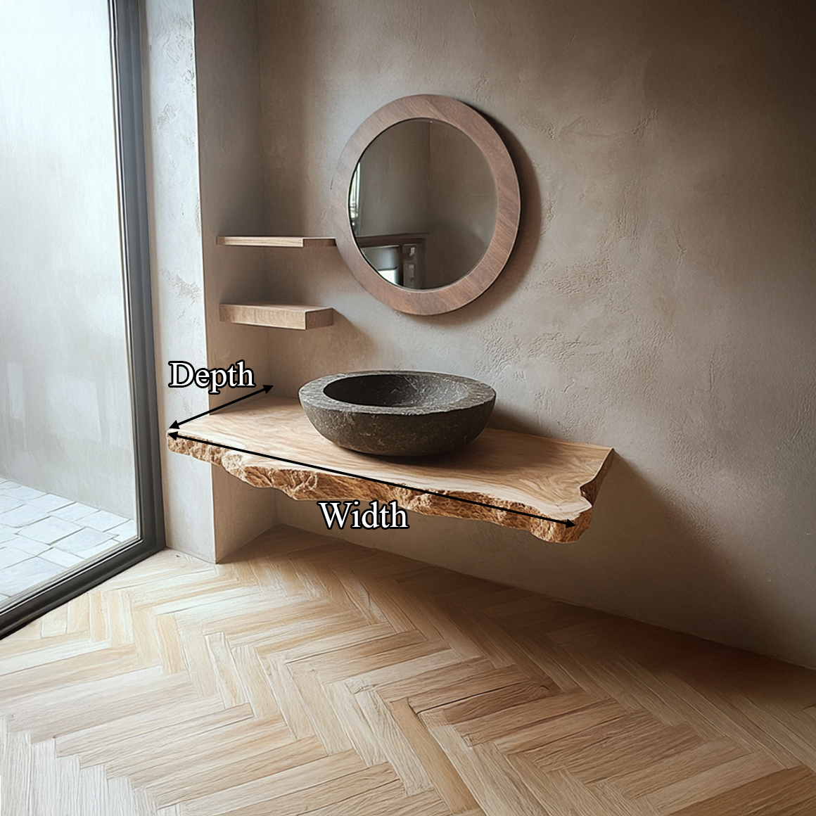 Rustic Floating Shelf Natural Edge Vanity Bathroom SINLSABRV176