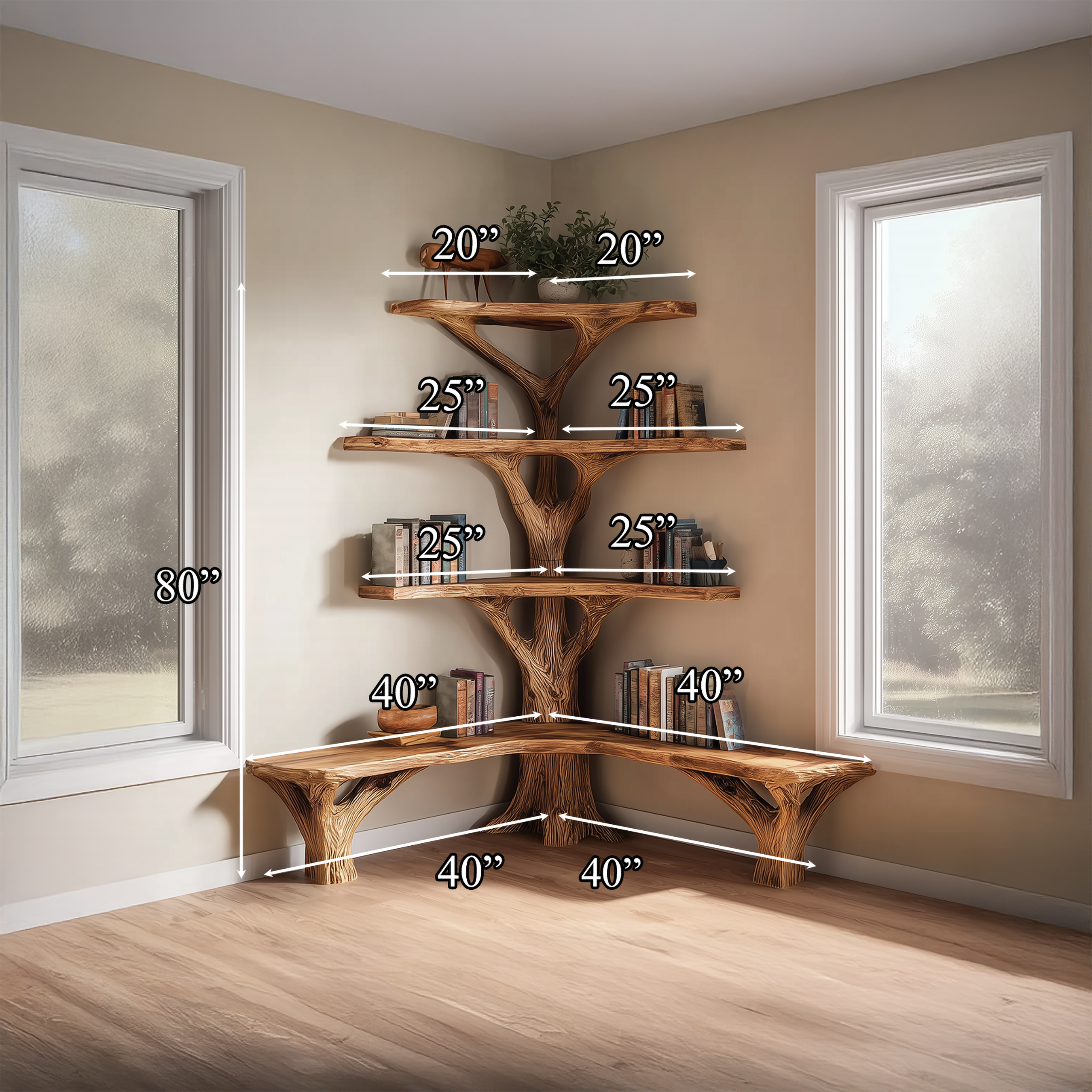 Rustic Tree Bookshelf Corner Living Room SINLSATB230