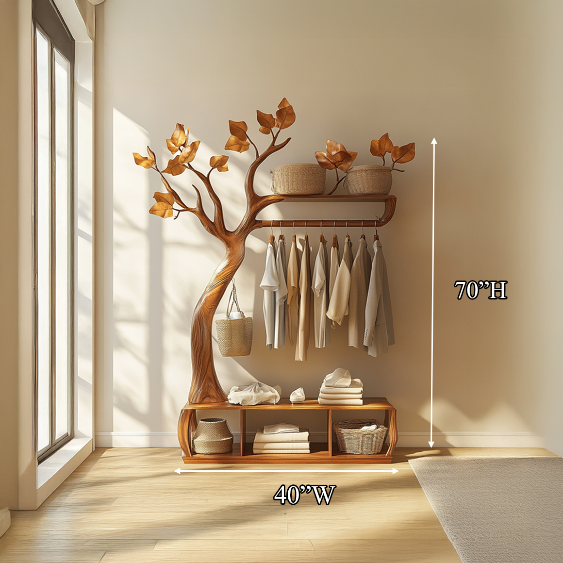 Rustic Tree coat Rack Bedroom Closet Organizer Storage SINLSATCR043