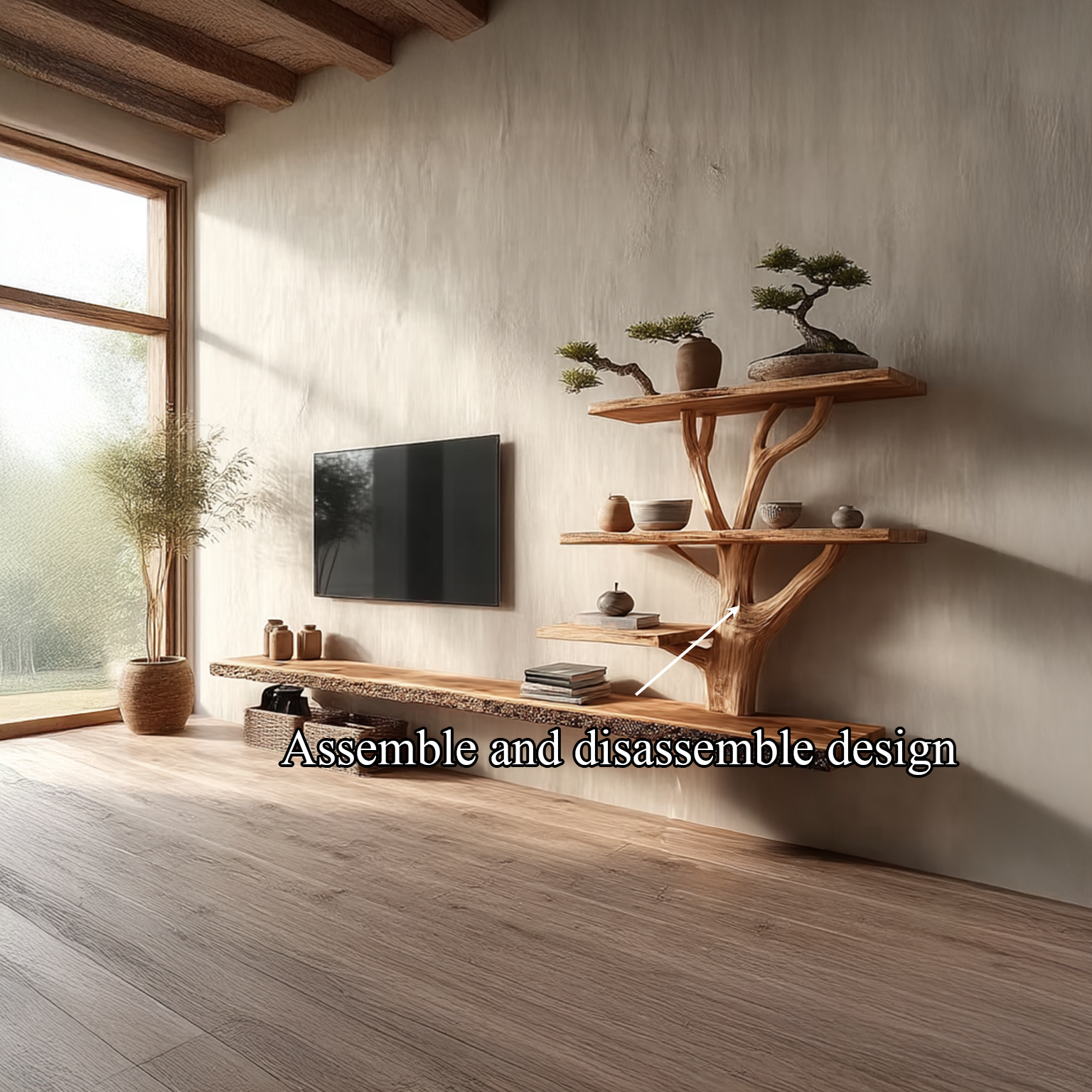 Custom Shelf TV Solid Wood Tree Wall Art Decor Home Gift SINLSATB236