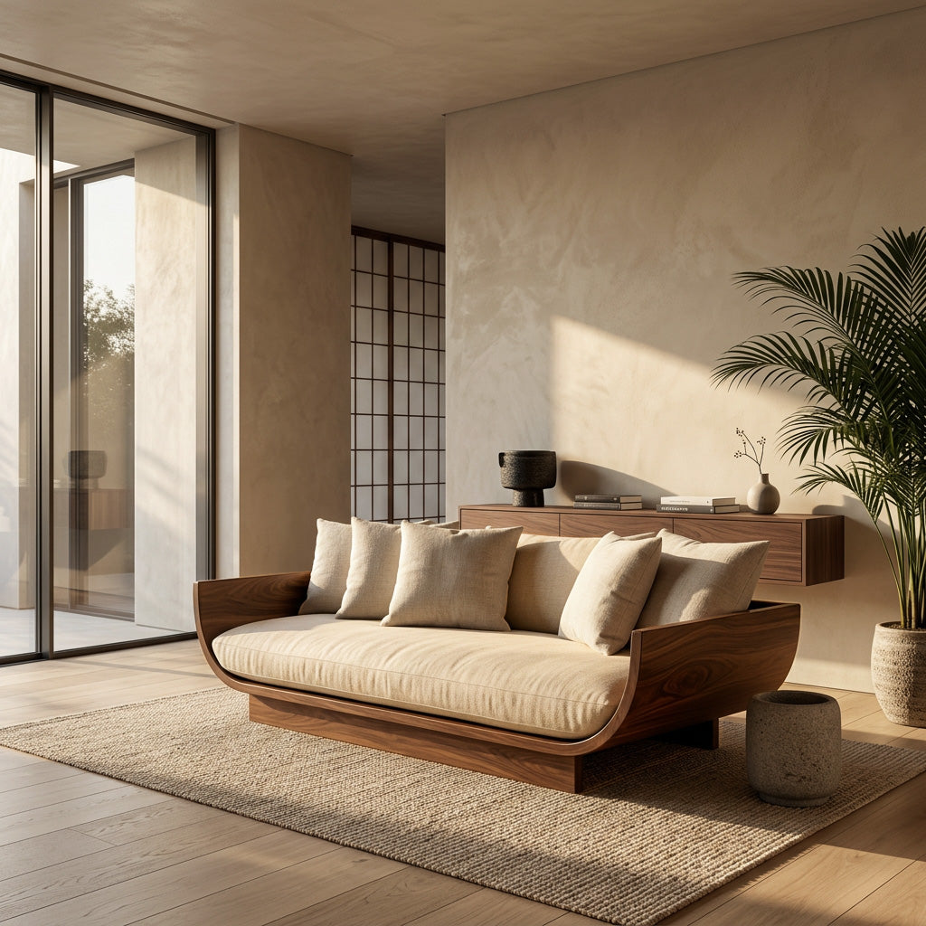 Wooden Sofa With Curved Form For Living Room RTTHHNSFA042