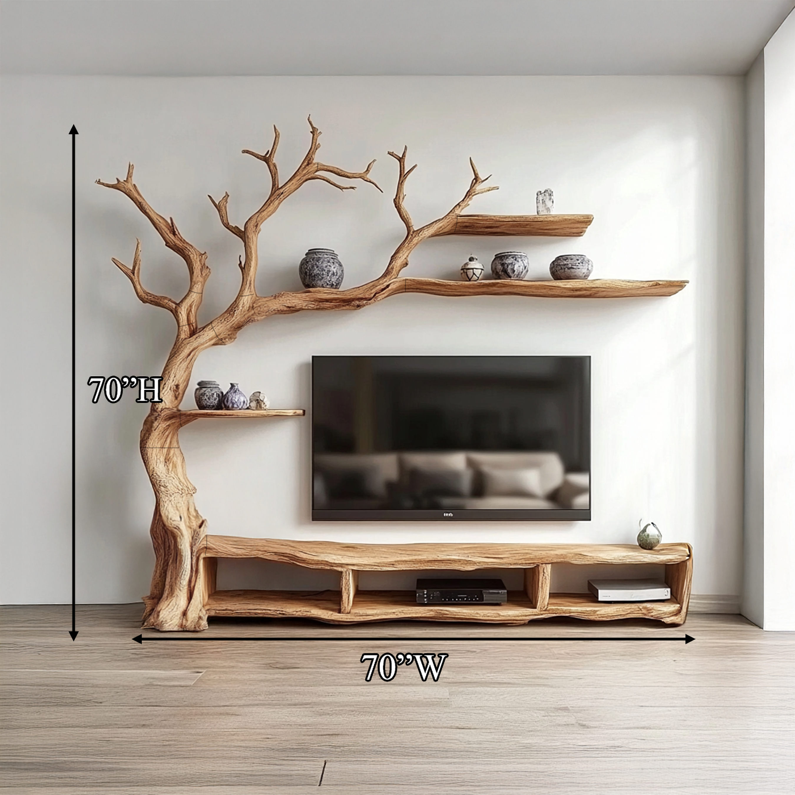 Rustic Organic Tree Branch TV Shelf Contemporary Home SINLSATB514