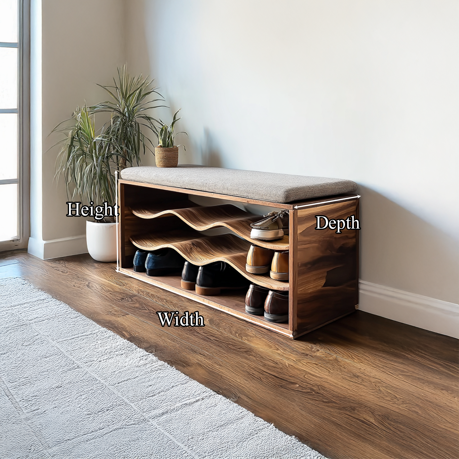 Midcentury Shoe Rack Bench Entryway SINLSASB035