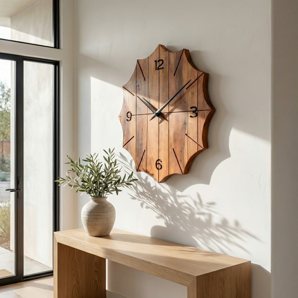 Organic Wooden Wall Clock For Designer Living Room RTTHHNWAC012