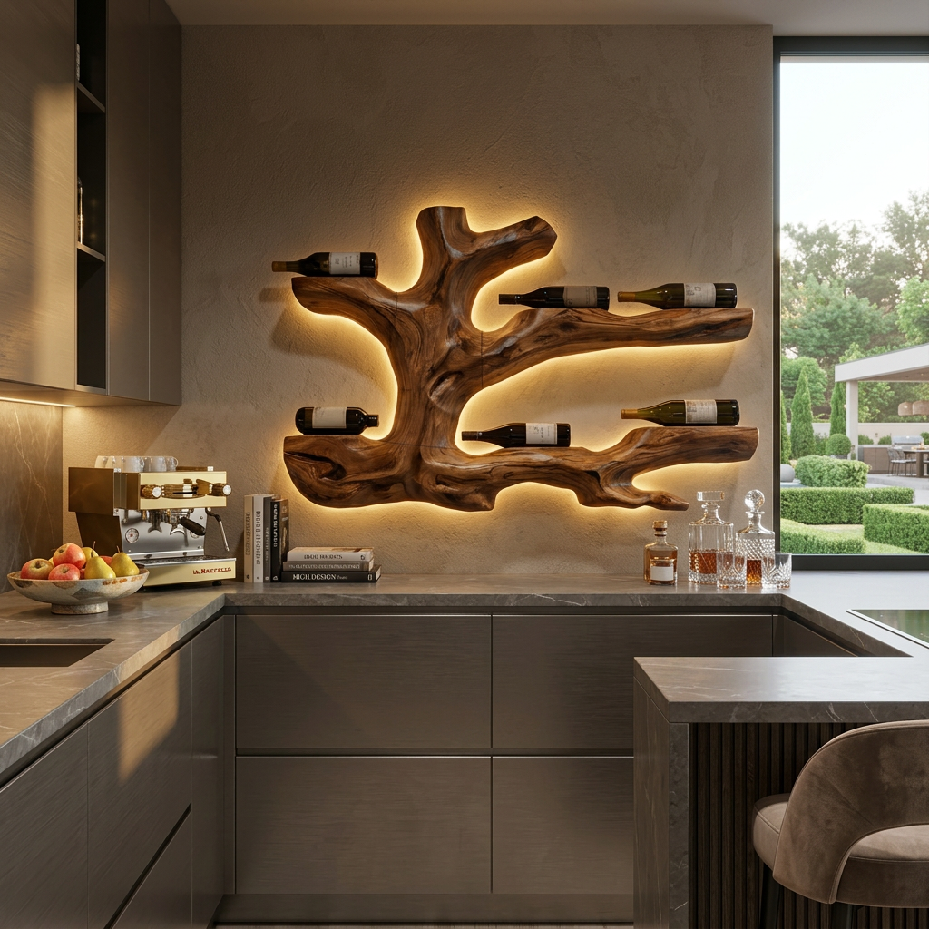 Rustic Live Edge Wine Rack Wall Hanging For Home Interiors RTTHTTWH008