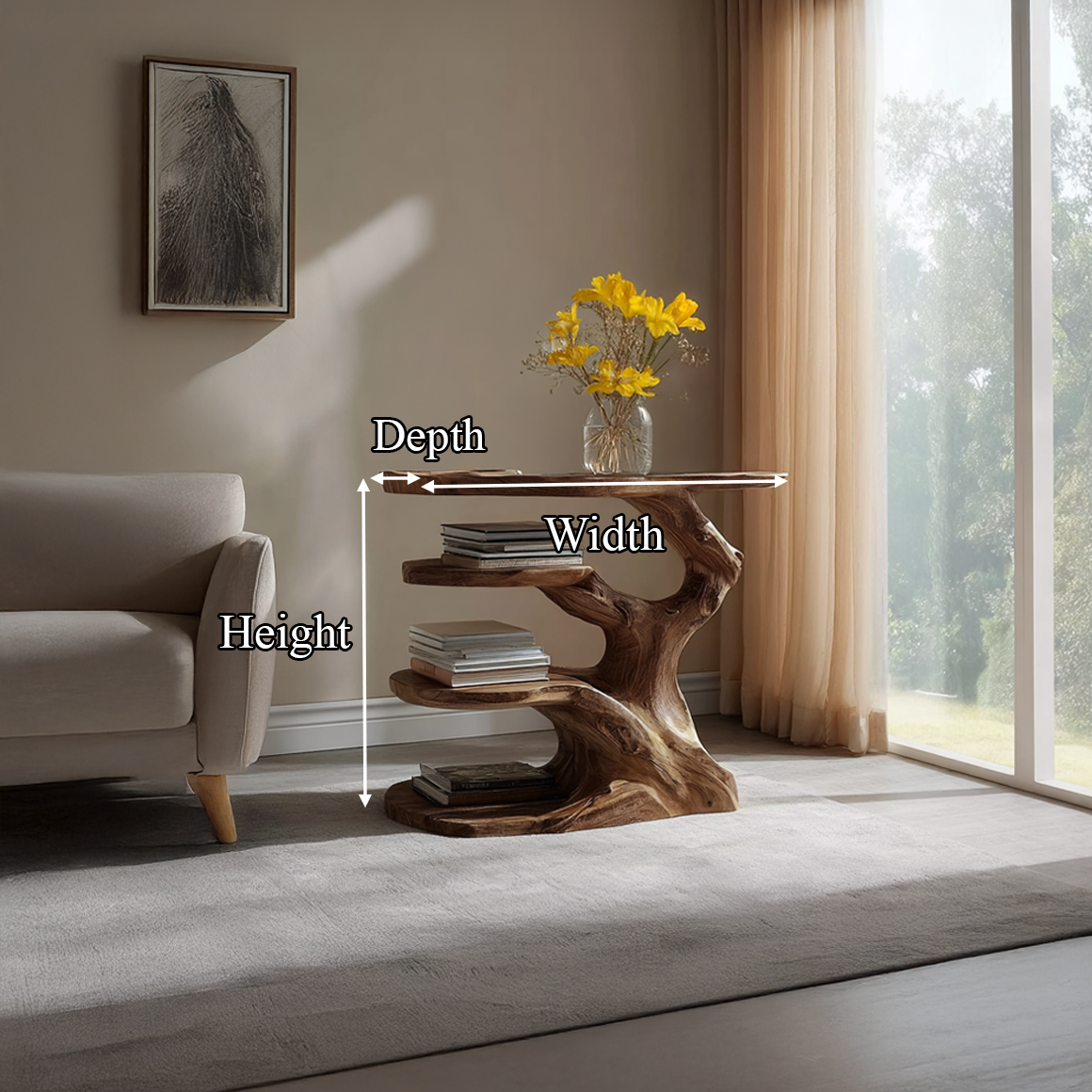 Free Standing Rustic Tree Side Table Bedroom SINLSABT088