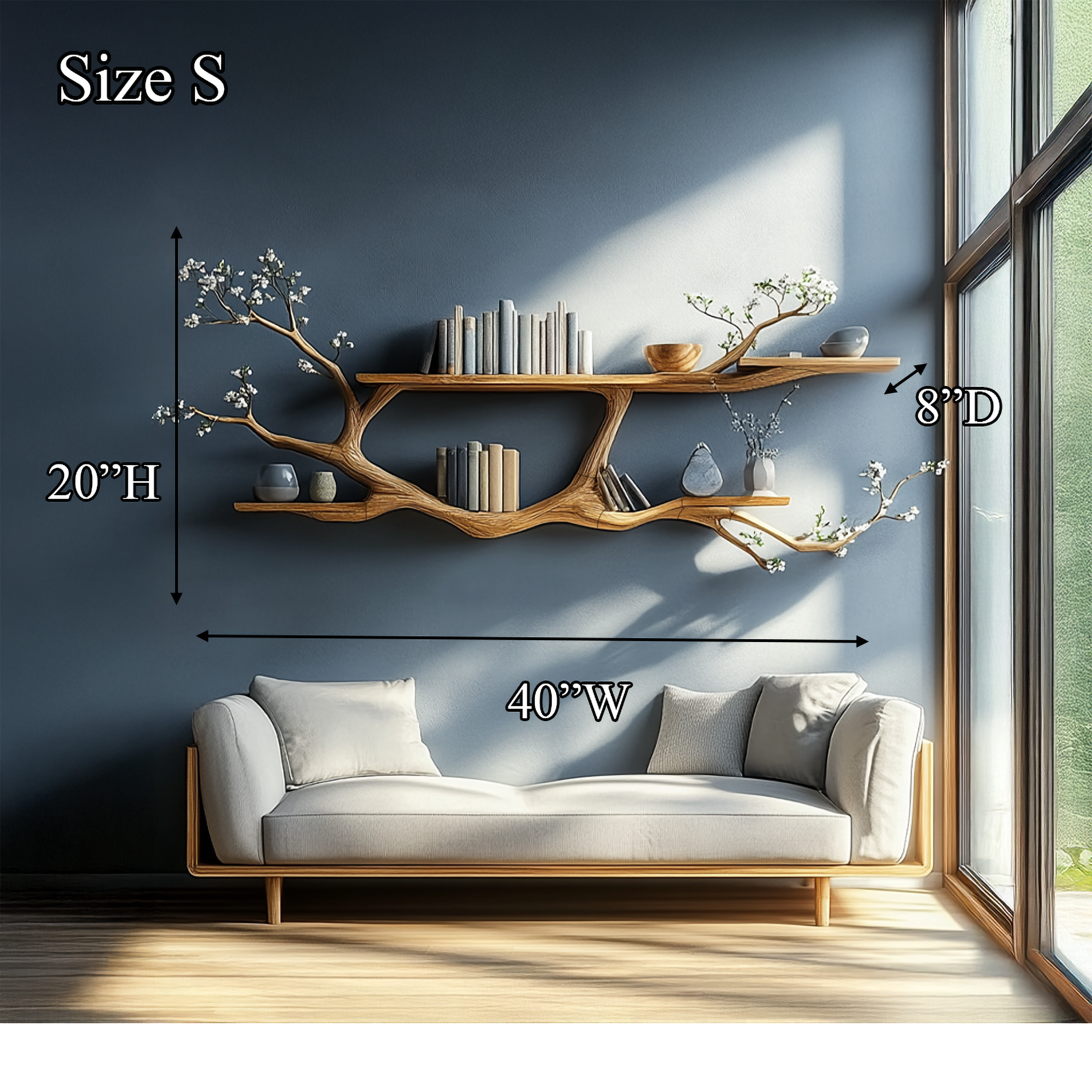 Handcrafted Tree Floating Shelf for Modern Living Room Wall SINLSATBS074