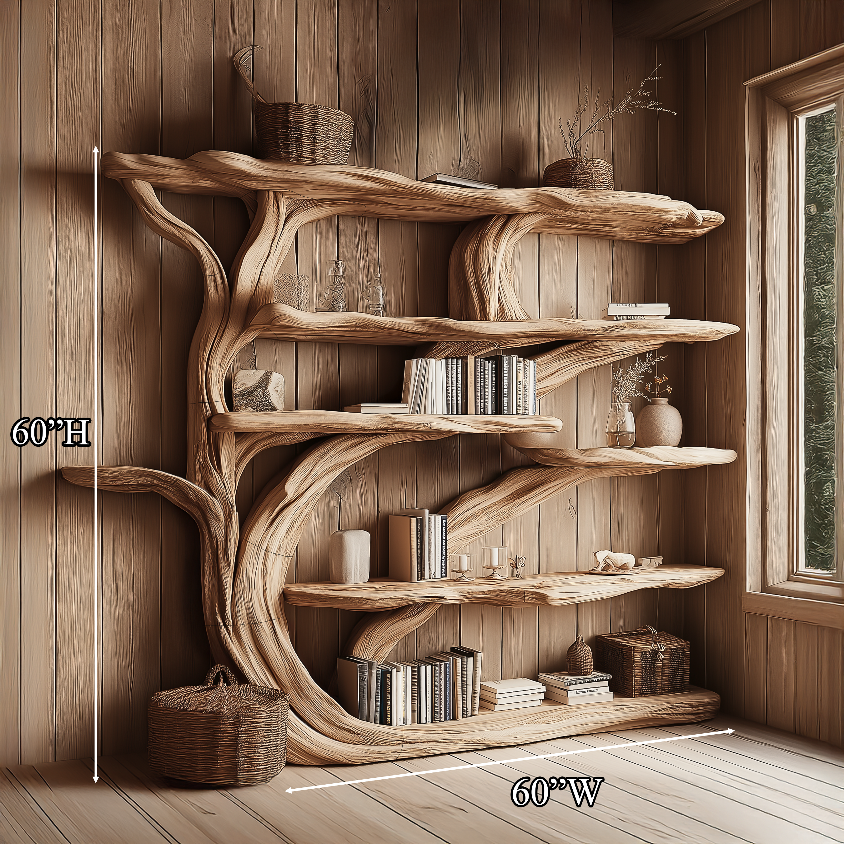 Rustic Book Tree Shelf Handmade Wooden Bookshelf For Office And Home SINLSATB174