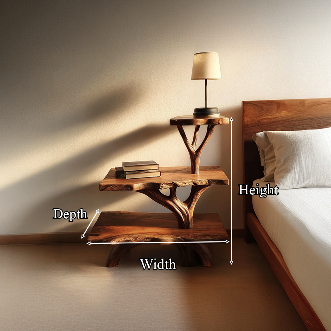 Rustic Tree Nightstand Bedroom Apartment SINLSABT080