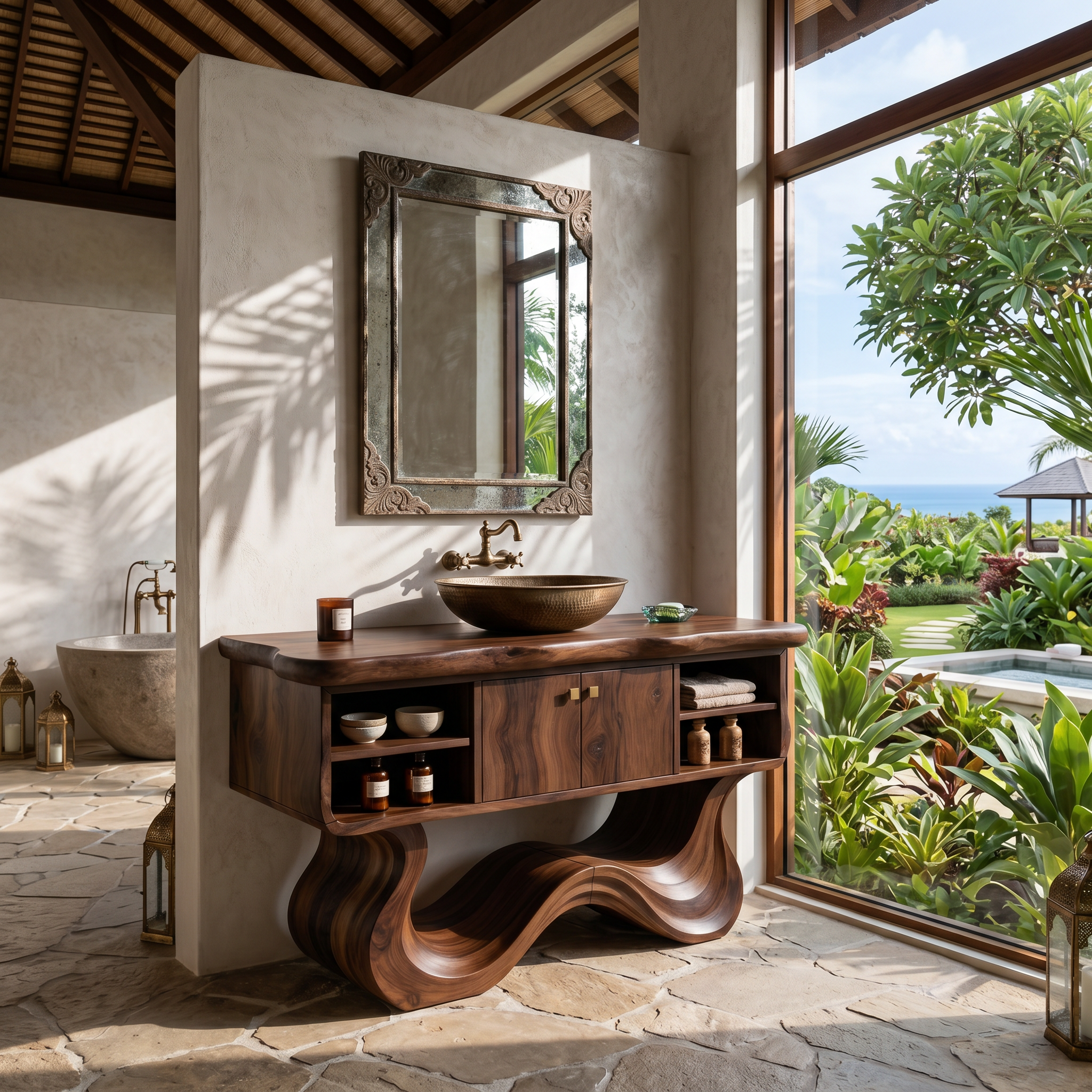 Modern Organic Vanity With Open Shelf For Spa Bathroom SILDTTNBRV055