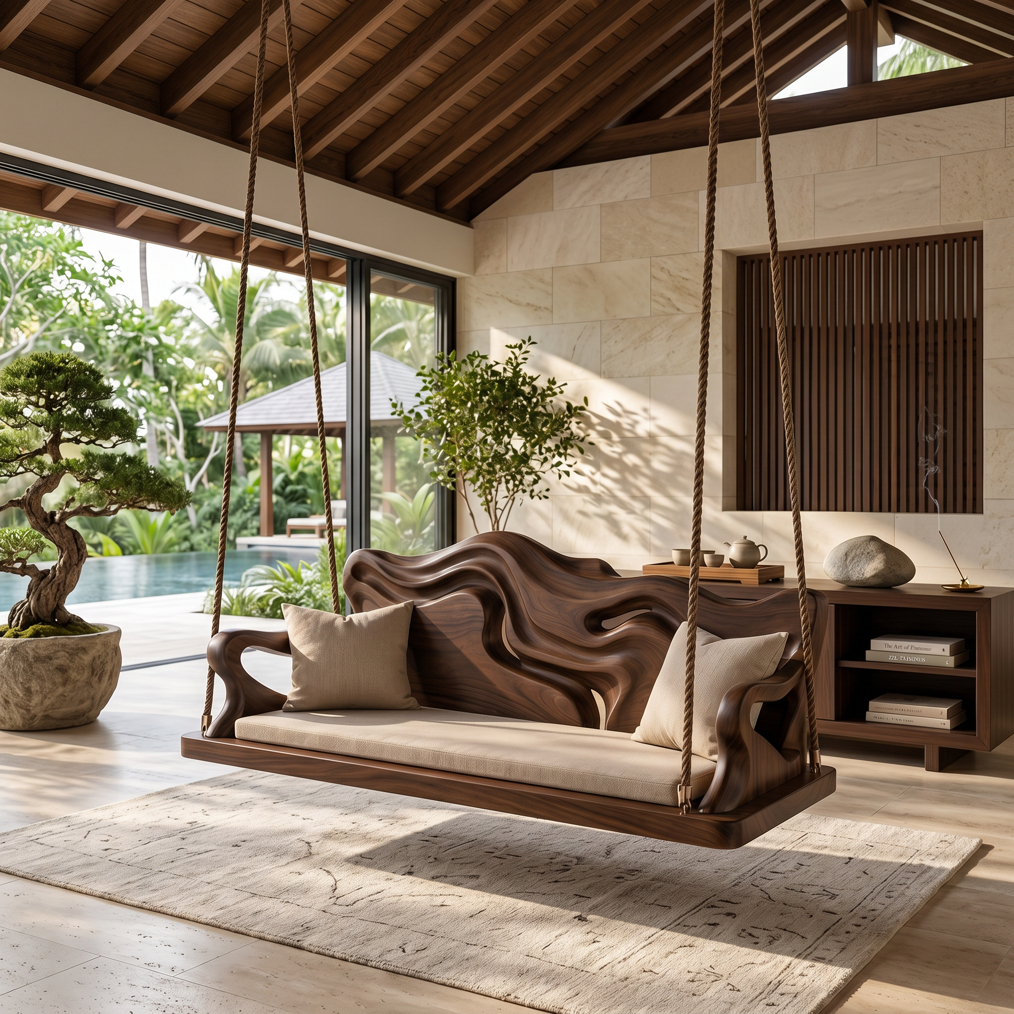 Modern Carved Crest Indoor Swing Open Living Interior SILDTTNSWI005