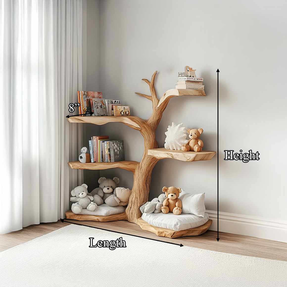 Rustic Corner Tree Bookshelf Kids Bedroom Organizer SINLSATB311