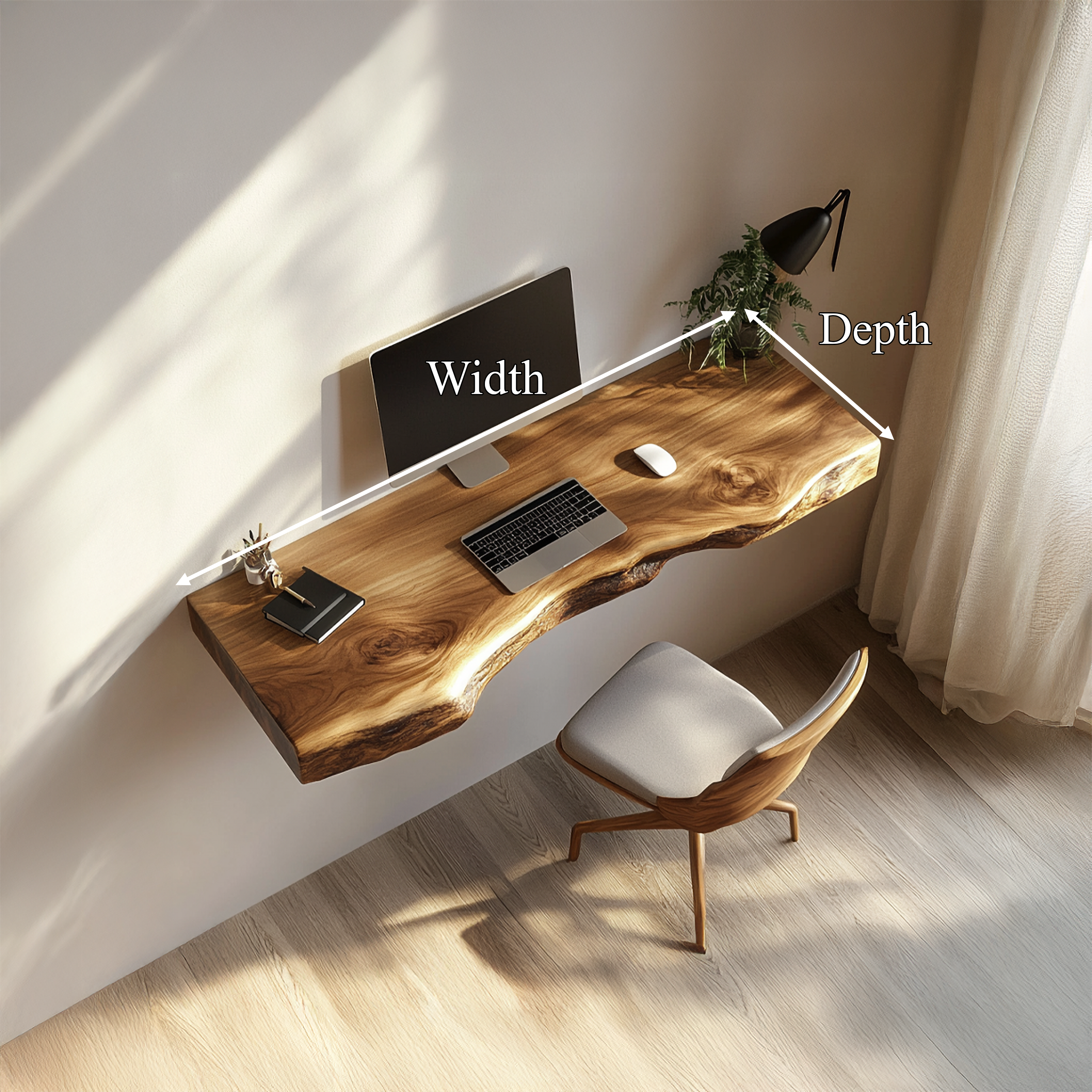 Handcrafted Live Edge Wall Desk Solid Wood Study Room Interior Artistic Design SINLSAFL428