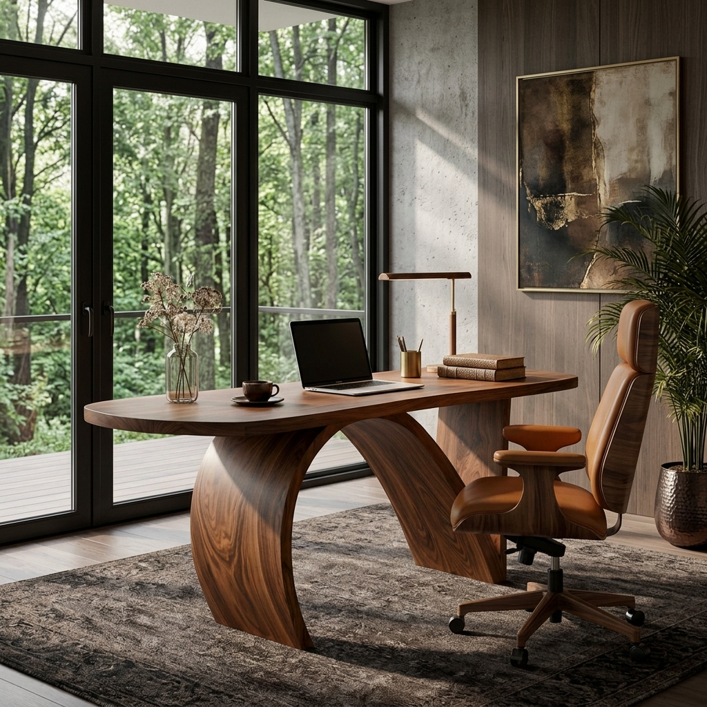 Contemporary Wooden Desk With Artistic Base For Home Workspace RTTHTTDE077