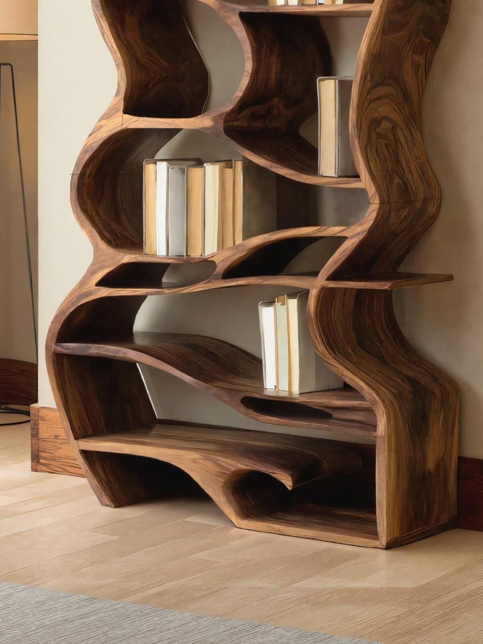 Handcrafted Sculpted Bookshelf With Organic Design For Living Room Or Office SITHHNBS031