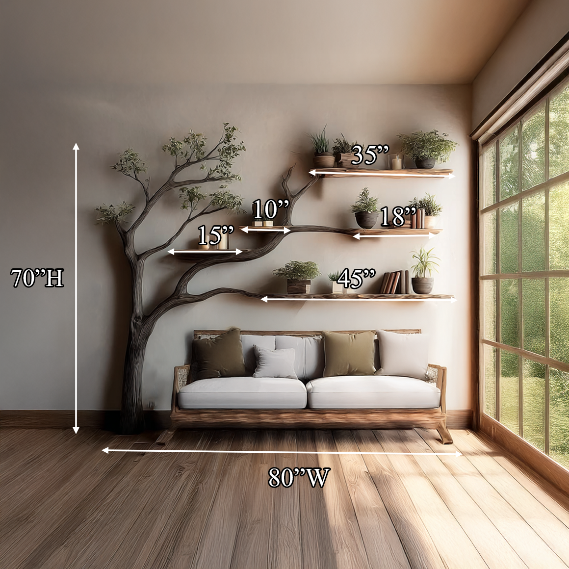 Rustic Branch Bookshelf Living Room Wall Organizer SINLSATB307