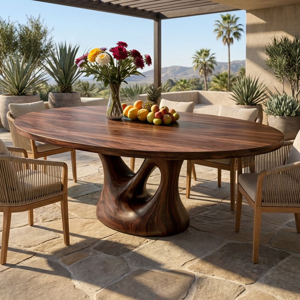 Farmhouse Wooden Dining Table With Sculptural Base For Dining Room RTTHTTDN035