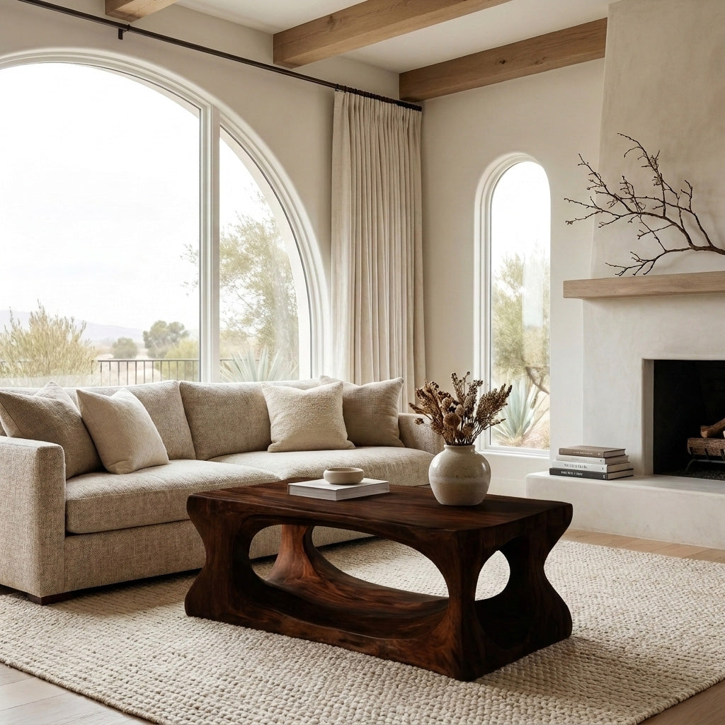 Organic Style Coffee Table Natural Wood For Living Room RTTHHNCF077