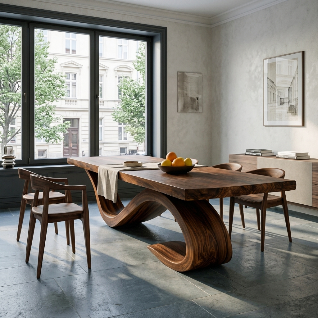 Modern Wooden Dining Table With Curved Base For Dining Area RTTHTTDN055