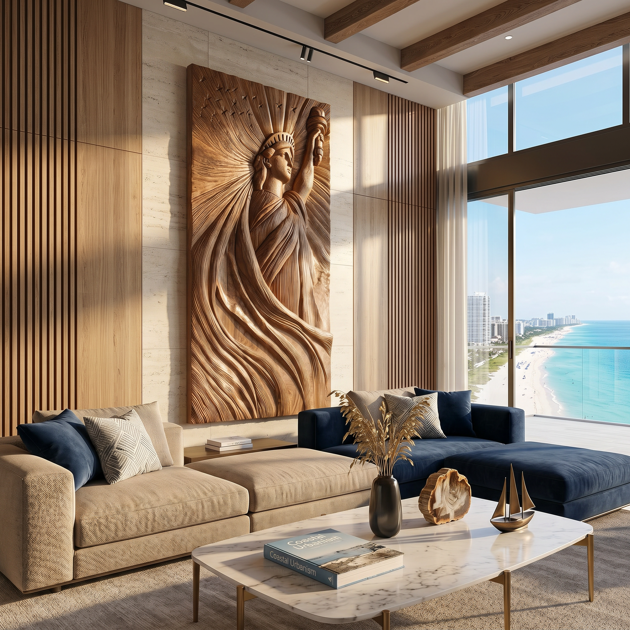 Coastal Modern Liberty Statue Wood Wall Art Luxury Villa Bedroom SILDTTRWA121