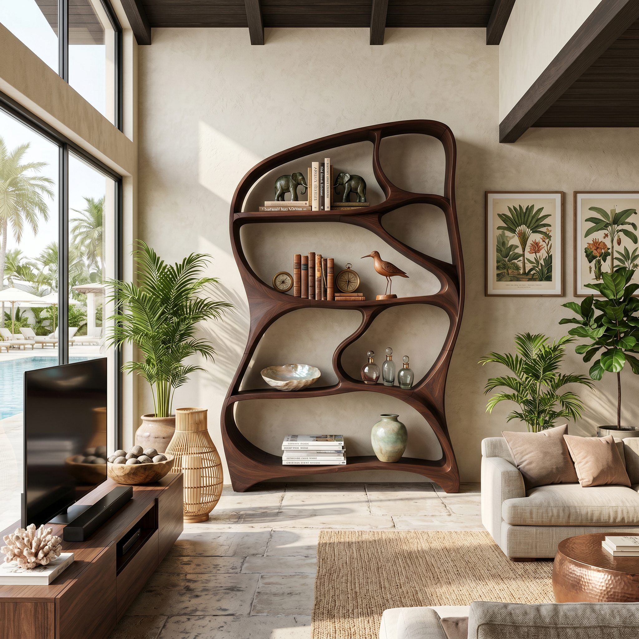Organic Wall Bookcase For Contemporary Living Room SILDTTNBS051