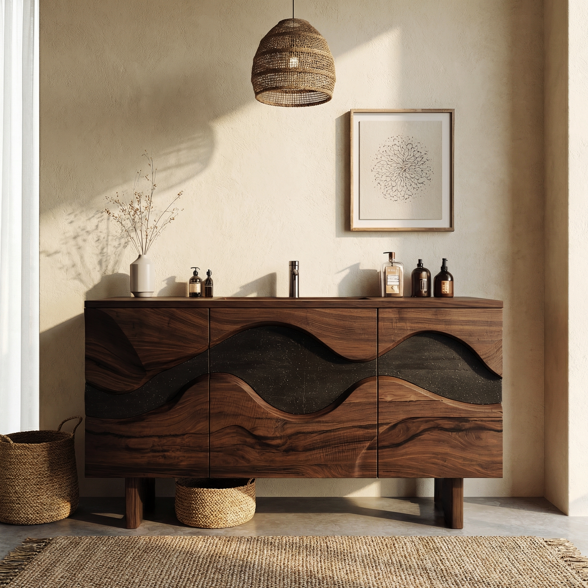 Sculptural Wave Bathroom Vanity Solid Wood Curved Front Cabinet Design Bathroom And Vanity Space SINLHABCT017