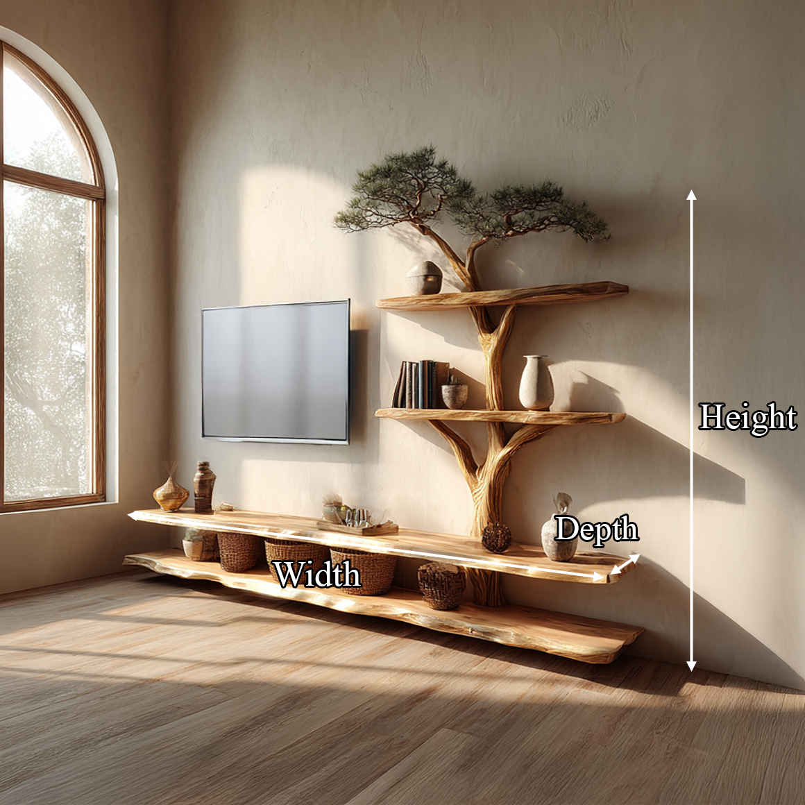 Rustic Bonsai Tree Wall Shelf TV Console Living Room SINLSATB517