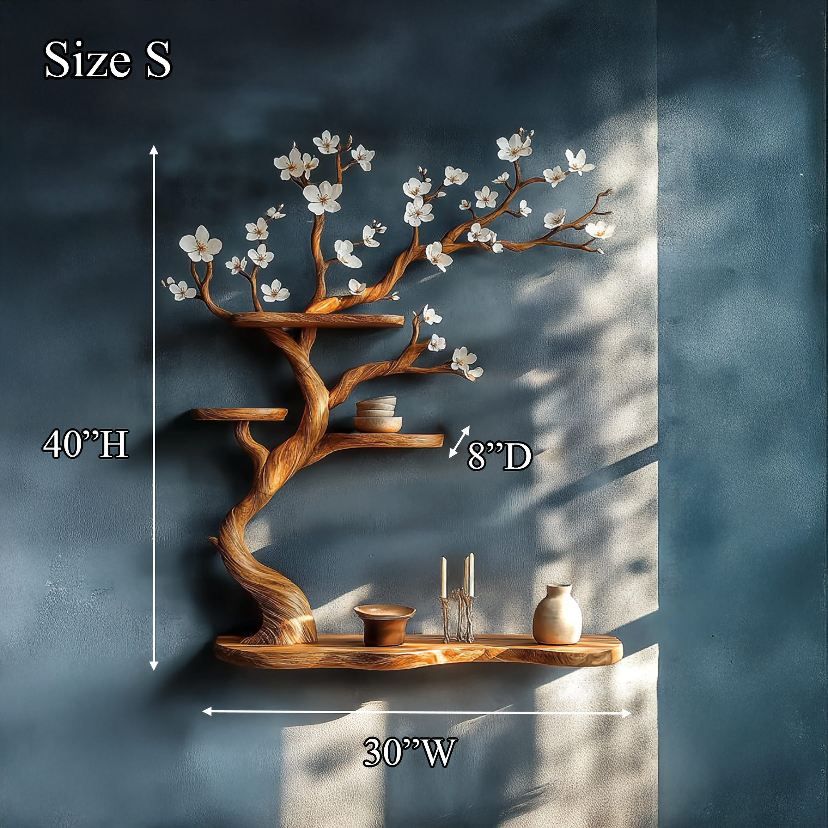 Rustic Tree Branch Shelf Solid Wood Floating Wall Decor SINLSATBS076