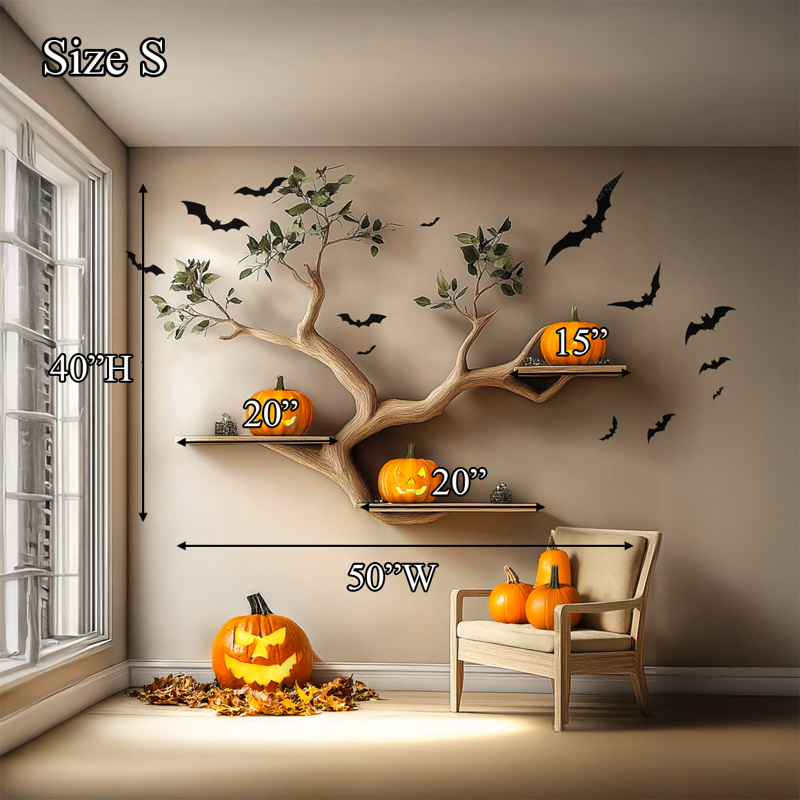 Rustic Halloween Tree Shelf Living Room SINLSAHW004