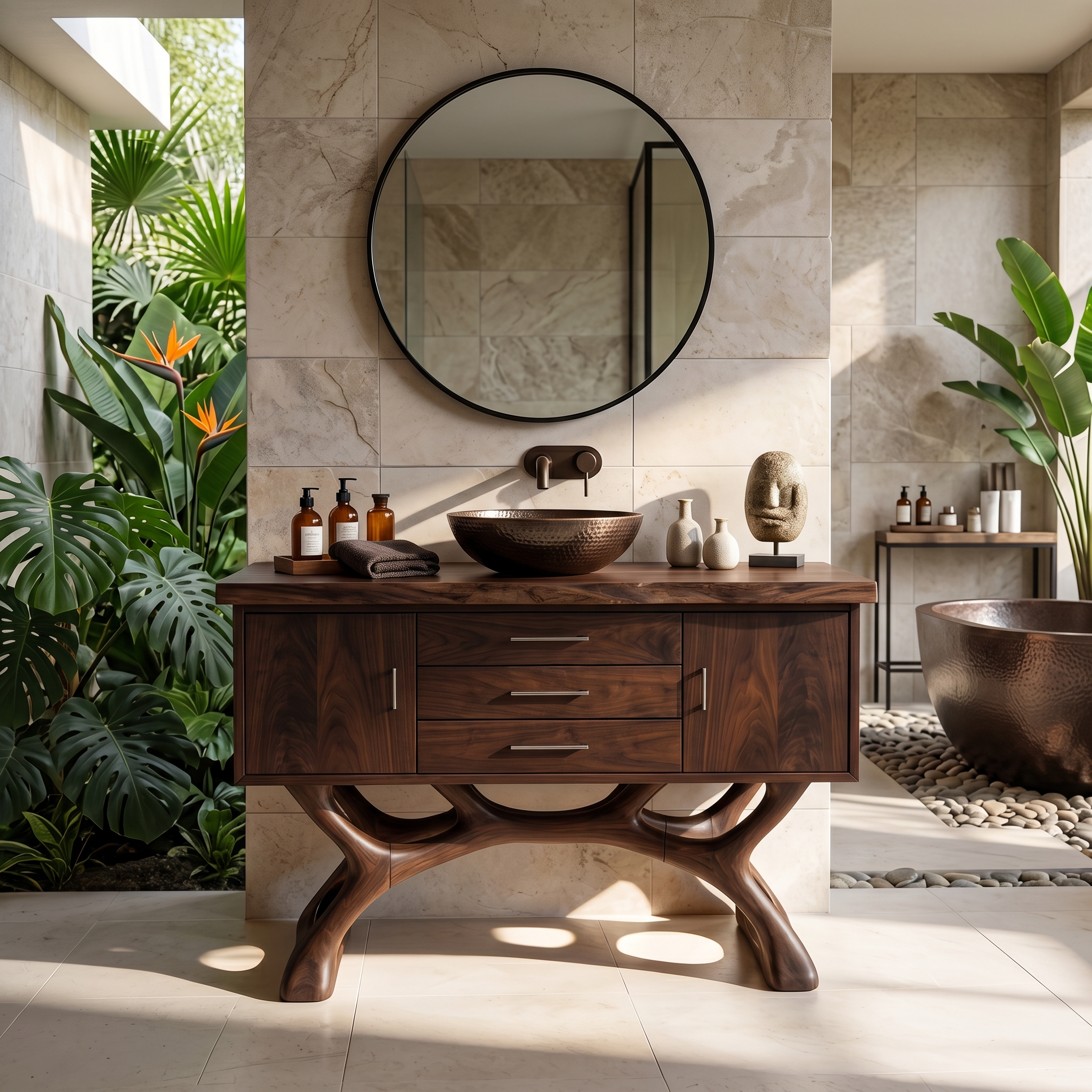 Tropical Wood Vanity Cabinet For Resort Bathroom SILDTTRBRV152