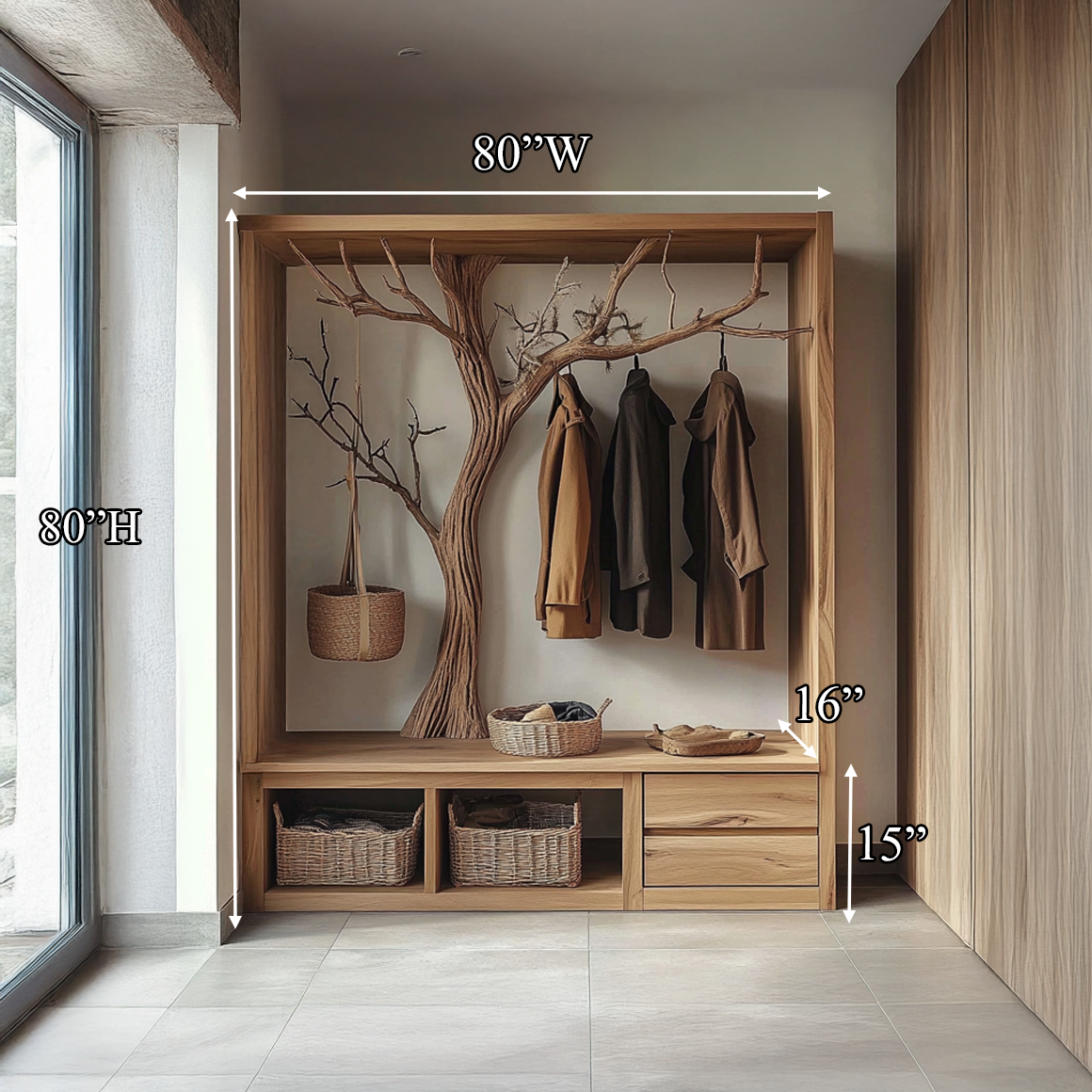 Rustic Wooden Tree Branch Entryway Cabinet Dressing Room SINLSATCR028