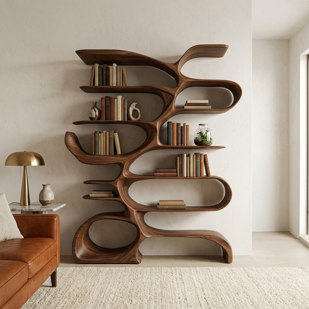 Sculptural Wooden Bookcase For Modern Living Room Storage RTTHHNBS157
