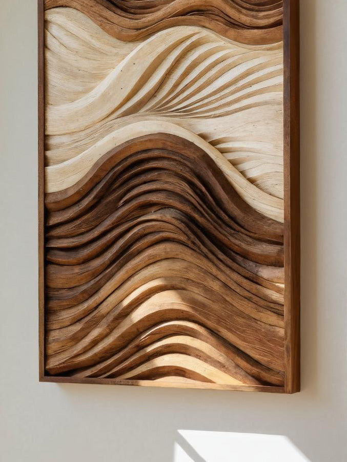 Vertical Sculptural Wall Art With Wave Carved Design For Entryway SITHHNWA044