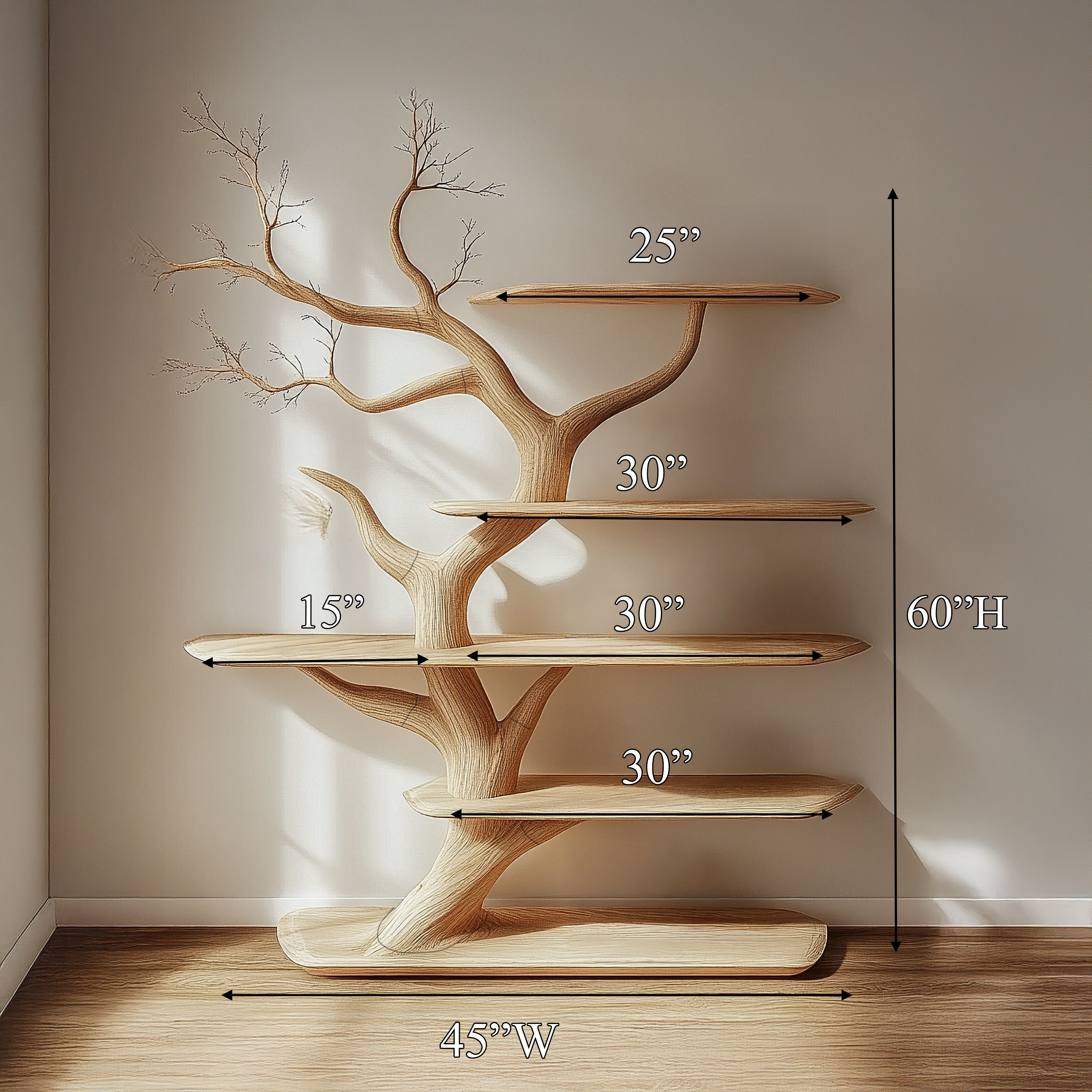 Rustic Organic Tree Bookshelf Living Room Interior Storage Decor SINLSATB602