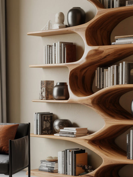 Modern Sculptural Bookshelf With Organic Design For Living Room SITHHNBS037