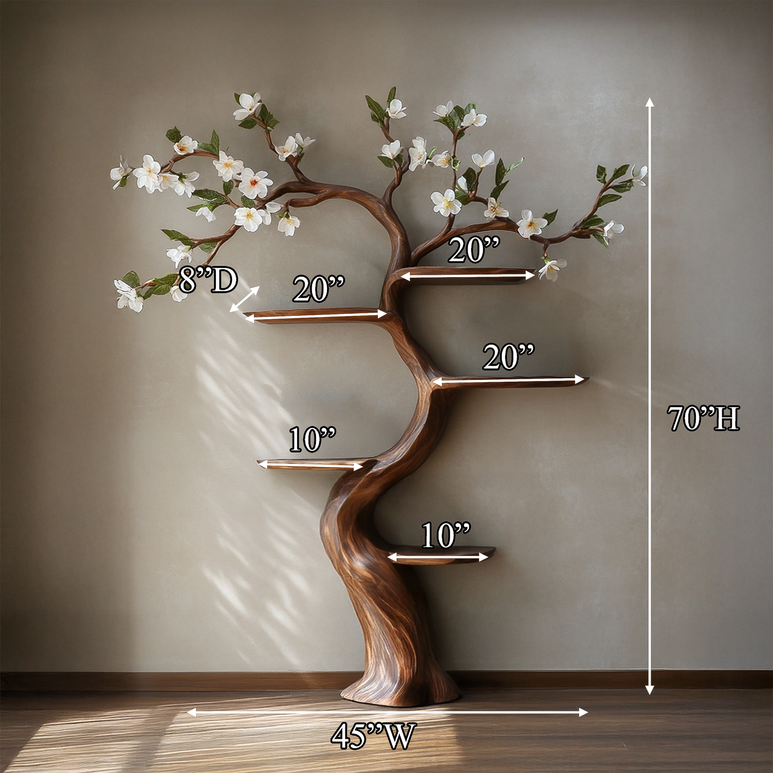 Rustic Handcrafted Tree Bookshelf Living Room Interior Nature-Inspired Decor SINLSATB584