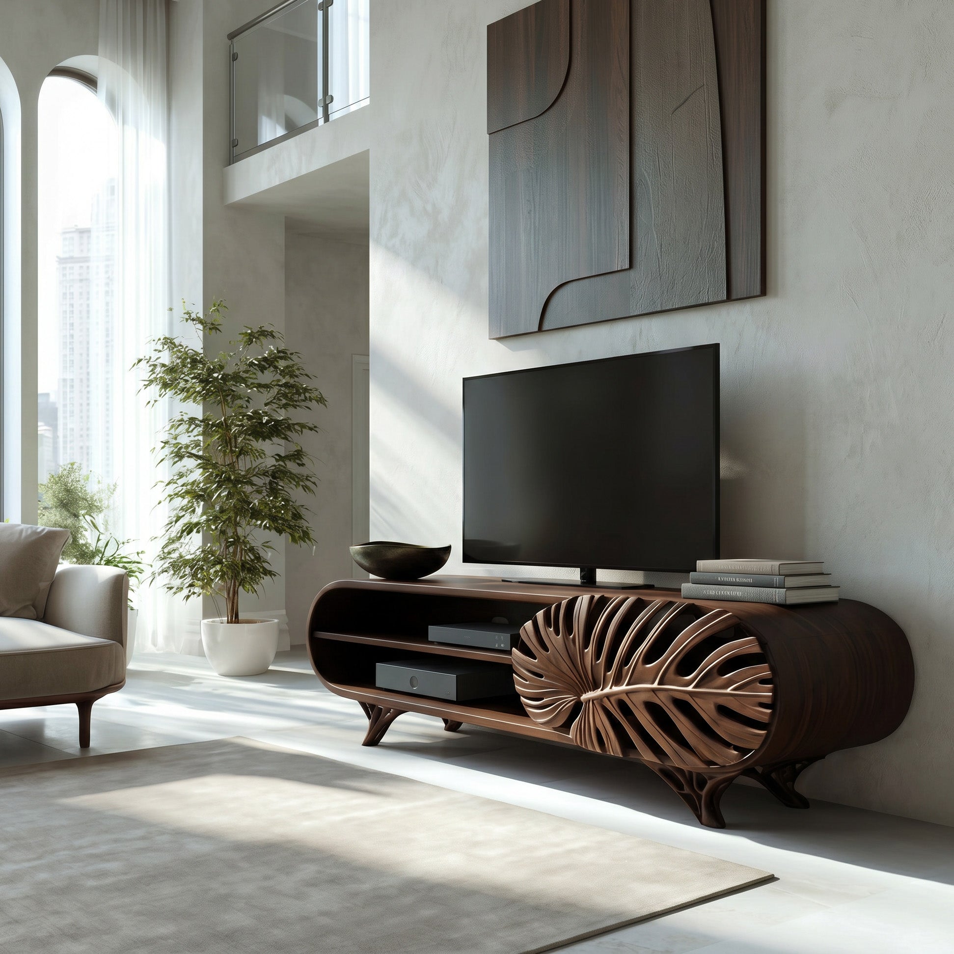 Modern Wooden TV Cabinet With Leaf Shape Door For Living RTTHHNTVC108