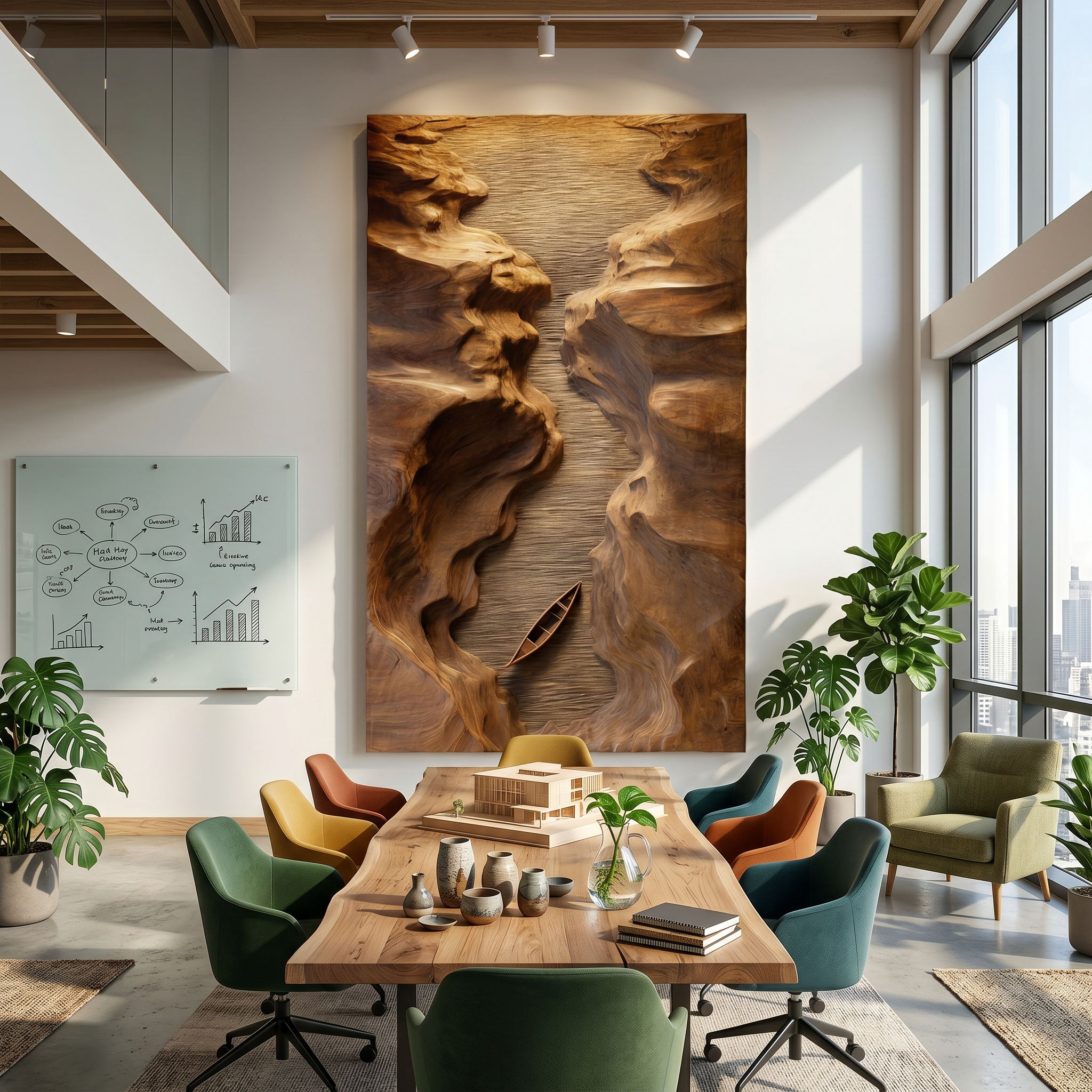 Abstract Canyon Wood Wall Sculpture For Modern Office Interior Decor SILDTTRWA081